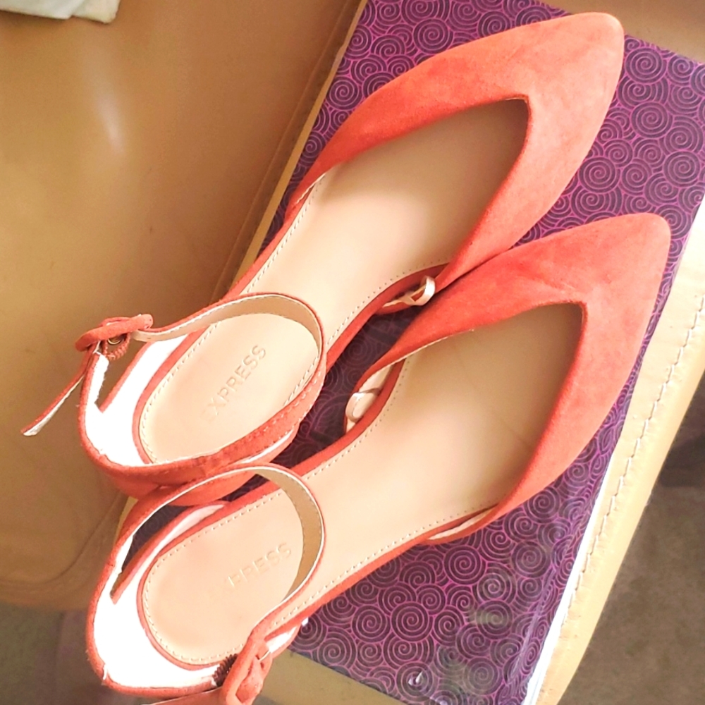 Express suede rust ankle strap flats